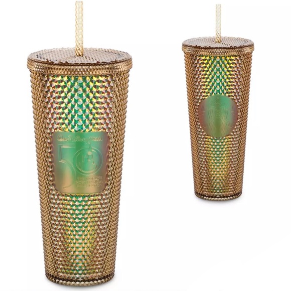 Walt Disney World 50th Anniversary Geometric Starbucks Tumbler with Straw – Gold - Picture 2 of 11